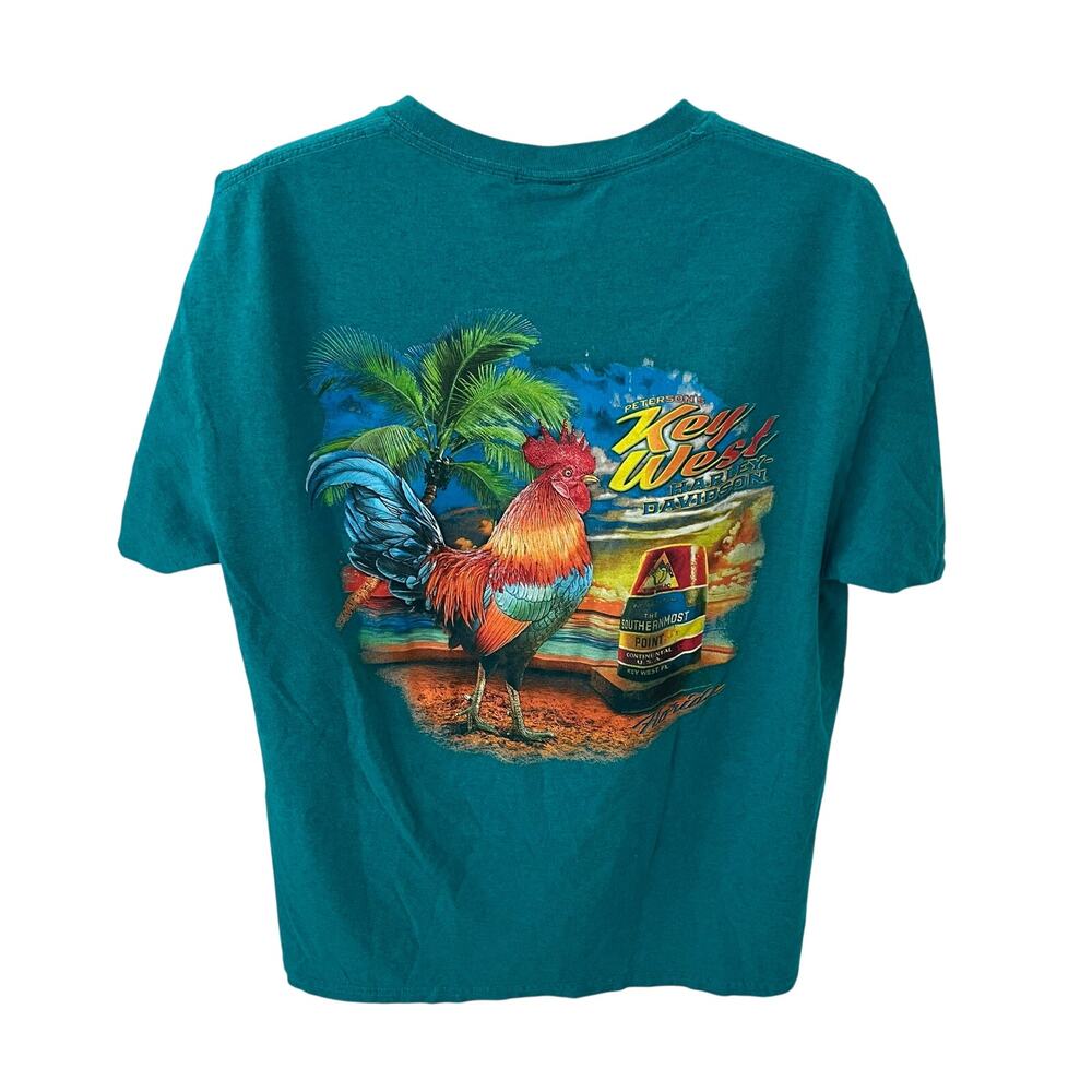 Vintage Harley Davidson Key West T Shirt Mens L Teal Peterson's Rooster Florida